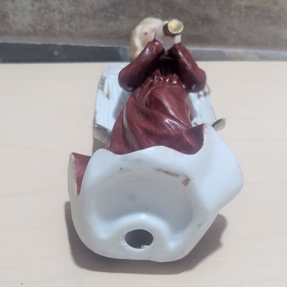Bisque Porcelain Angel Figurine Playing a Gold Horn Trumpet - Picture 4 of 10
